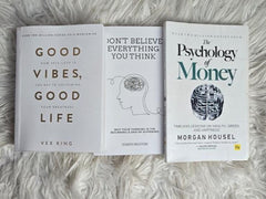 3Self Help Book Bundle – Good Vibes, Psychology of Money & Don’t Believe Everything – Positive Mindset, Financial Wisdom & Personal Growth Books Set