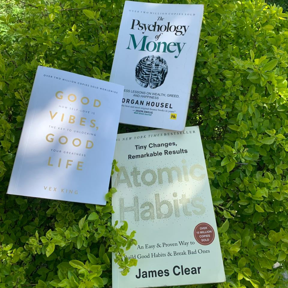 3 Self Help Books Bundle – Good Vibes Good Life, Psychology of Money & Atomic Habits | Mindset, Finance & Habit Building Collection