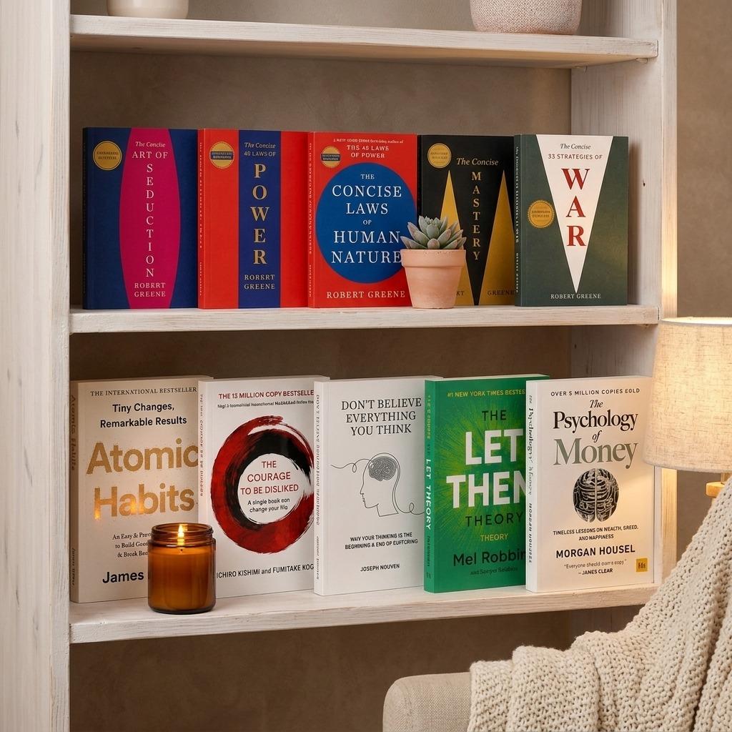 10 Bestselling Robert Greene Concise Power Series 5 Books Bundle + 5 More Self-Help Bestsellers: Atomic Habits, The Psychology of Money, The Let Them Theory, The Courage to Be Disliked & Don’t Believe Everything You Think