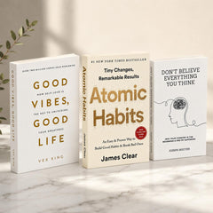 Bestselling Self Help Book Bundle for Mindset Personal Growth Reading, Atomic Habits, Don’t Believe Everything You Think and Good Vibes Good Life Paperback Books