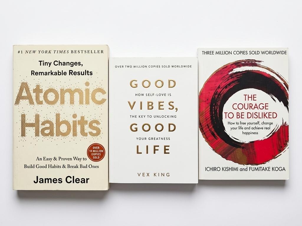 Self Help Book Bundle – Atomic Habit, Courage to Be Disliked & Good Vibes – Personal Growth, Mindset & Positive Habit Building Books Set