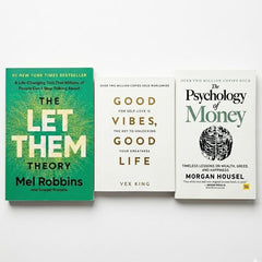 3pcs Bestselling Self Help Book Bundle – Let Them Theory, Good Vibes & Psychology of Money – Personal Growth, Mindset & Financial Literacy Books Set for Motivation & Life Improvement