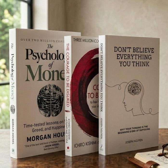 3Self Help Book Bundle – Courage to Be Disliked+Psychology of Money & Don’t Believe Everything – Mindset, Confidence & Financial Wisdom Books Set