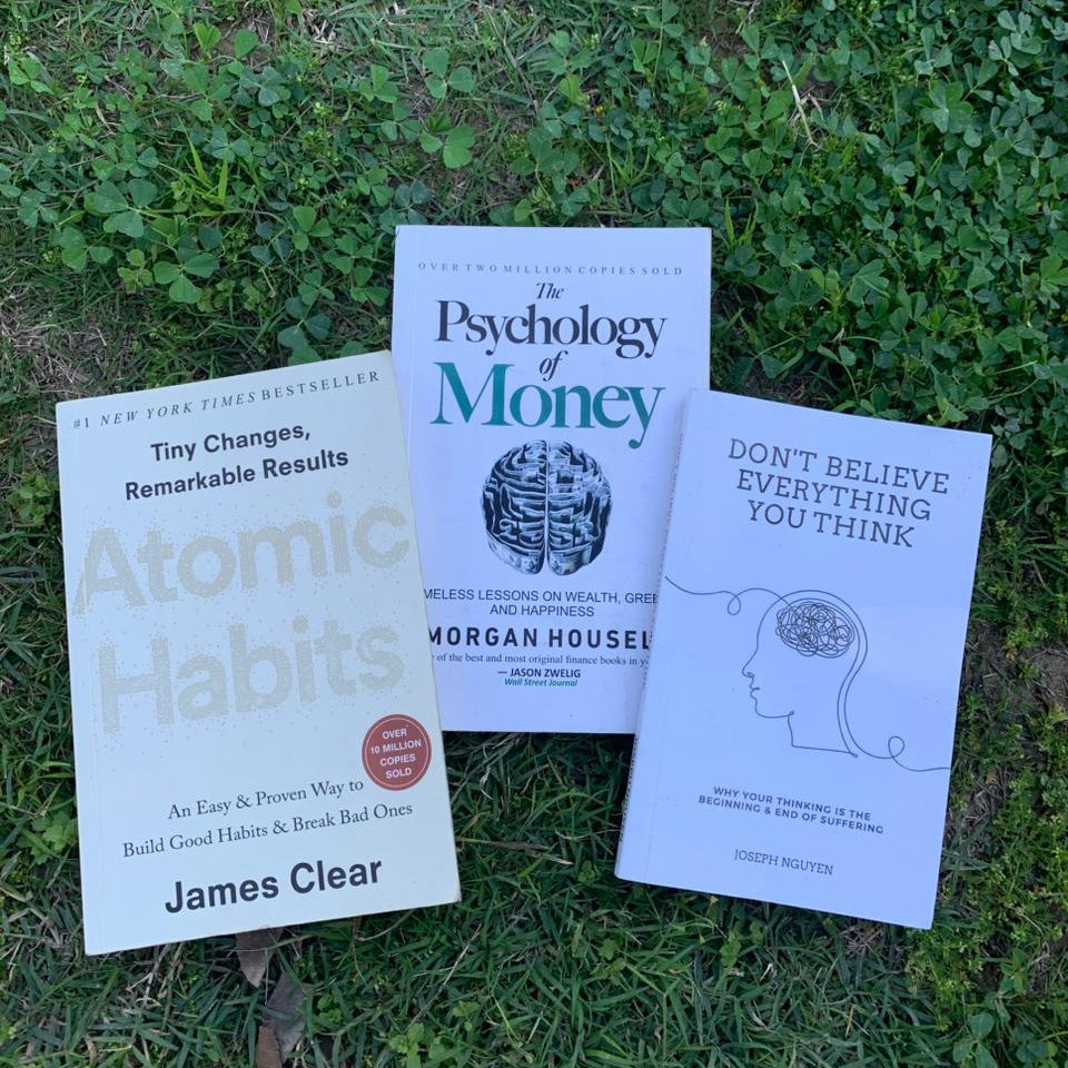 3 Self Help Books Bundle – Good Vibes Good Life, Psychology of Money & Atomic Habits | Mindset, Finance & Habit Building Collection