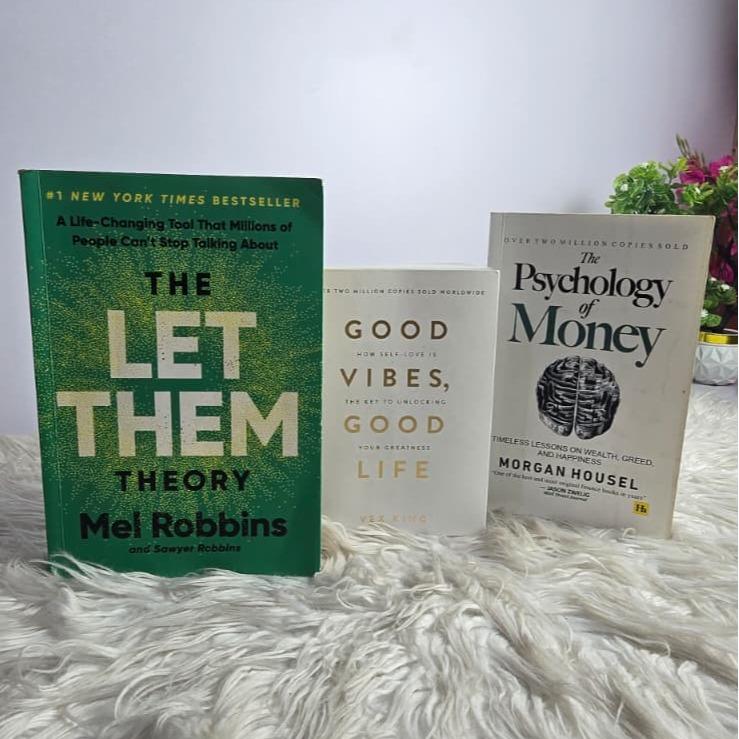 3pcs Bestselling Self Help Book Bundle – Let Them Theory, Good Vibes & Psychology of Money – Personal Growth, Mindset & Financial Literacy Books Set for Motivation & Life Improvement