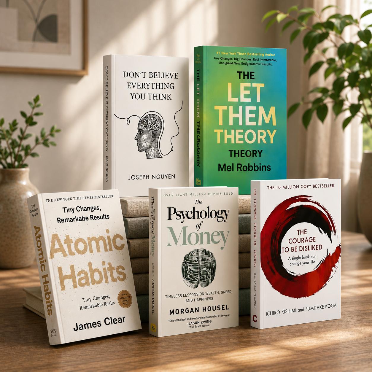 5 Bestselling Self Help Book Bundle for Mindset, Personal Growth, Money Habits and Positive Thinking, Let Them Theory, Atomic Habits, Psychology of Money, Don’t Believe Everything You Think, The Courage to Be Disliked