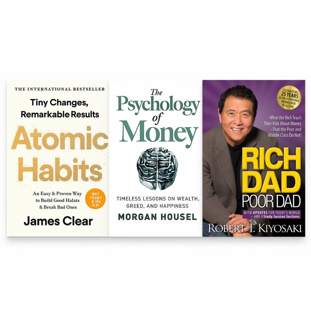 The Psychology of Money & Atomic Habits,Rich Dad Poor DRich Dad Poor Dad,– 3 Book Bundle, Paperback Personal Finance, Money Mindset and Self-Development Collectionad, The Psychology of Money, and Atomic Habits – 3 Book Set (Paperback Collection)