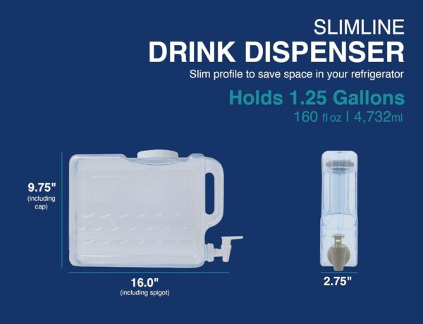 Arrow Home Products Slimline Drink Dispenser for Fridge, 1.25 Gallons - Plastic Beverage Dispenser with Spigot for Easy Dispensing - Image 3