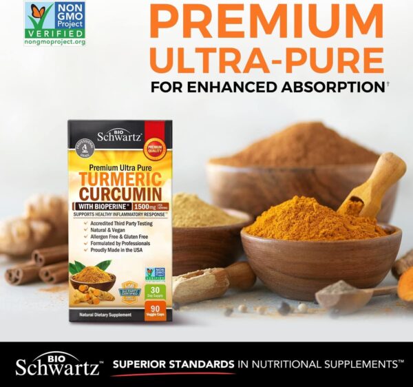 Turmeric Curcumin with Black Pepper Extract 1500mg - High Absorption Ultra Potent Turmeric Supplement with 95% Curcuminoids and BioPerine - Non GMO Turmeric Capsules for Joint Support - 90 Capsules - Image 8