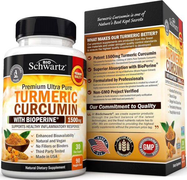 Turmeric Curcumin with Black Pepper Extract 1500mg - High Absorption Ultra Potent Turmeric Supplement with 95% Curcuminoids and BioPerine - Non GMO Turmeric Capsules for Joint Support - 90 Capsules - Image 4