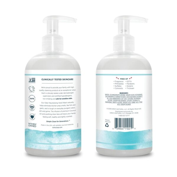 Kirk's Odor-Neutralizing Unscented Natural Hand Soap Castile Liquid Soap Pump Bottle | Moisturizing & Hydrating Kitchen Hand Wash | 12 Fl Oz. Bottle - Image 6