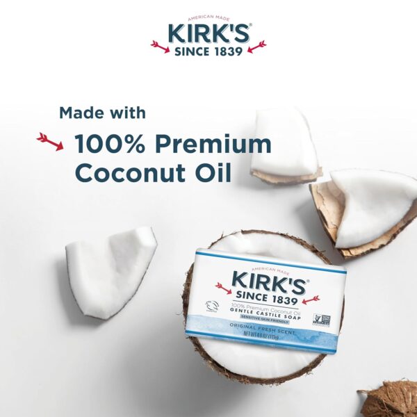 Kirk's Castile Bar Soap Clean Soap for Men, Women & Children| Premium Coconut Oil | Sensitive Skin Formula, Vegan | Original Fresh Scent | 4 oz. Bars - 5 Pack - Image 6