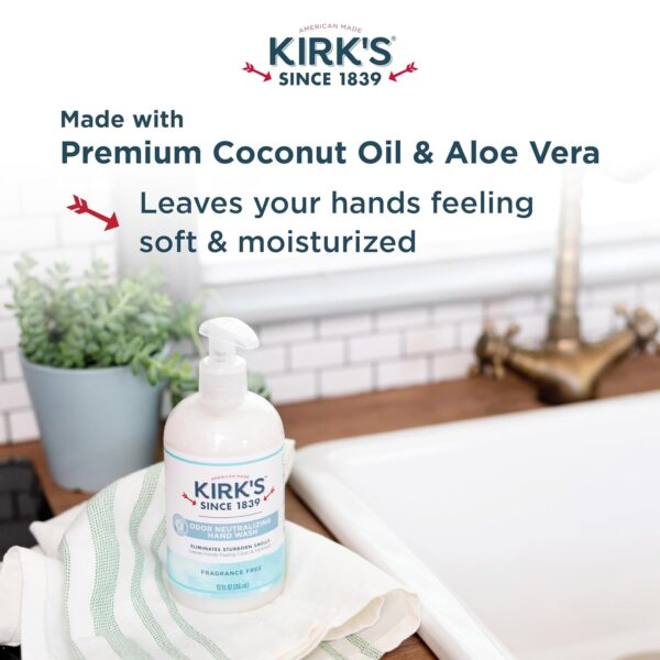 Kirk's Odor-Neutralizing Unscented Natural Hand Soap Castile Liquid Soap Pump Bottle | Moisturizing & Hydrating Kitchen Hand Wash | 12 Fl Oz. Bottle - Image 3