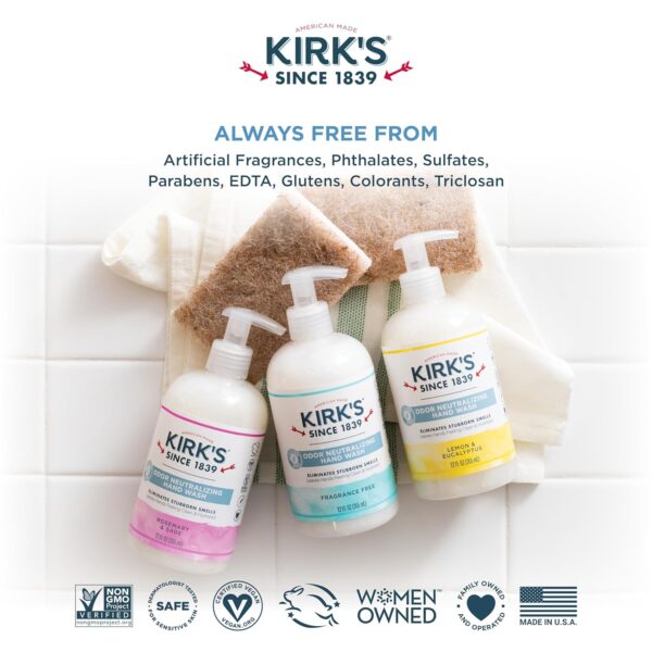 Kirk's Odor-Neutralizing Unscented Natural Hand Soap Castile Liquid Soap Pump Bottle | Moisturizing & Hydrating Kitchen Hand Wash | 12 Fl Oz. Bottle - Image 2