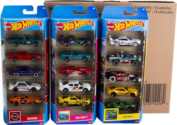 Hot Wheels Toy Cars or Trucks 5-Pack Bundle, 3-Themed Sets of 5 1:64 Scale Die-Cast Vehicles for Kids & Collectors, 15 Total (Styles May Vary) - Image 3